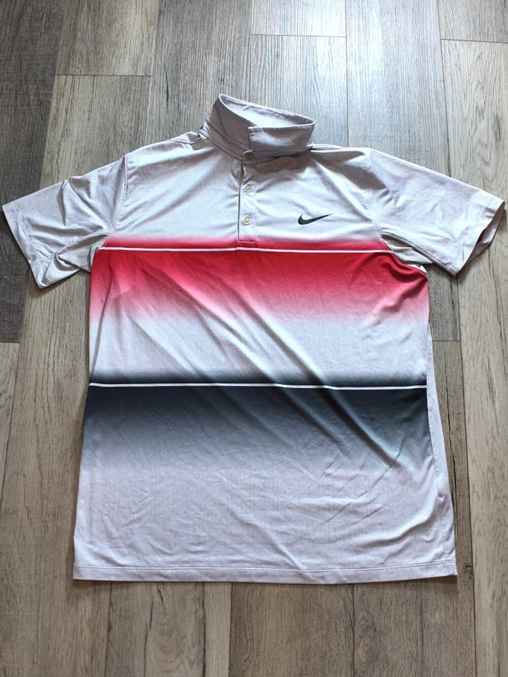 Nike Golf Dri-FIT Men's Large Red Black Gradient Ombre Polo Short Sleeve Shirt